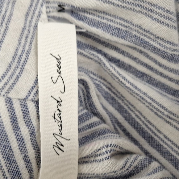 Mustard Seed White Blue Striped Coastal Preppy Cotton Blend Button Front Top S - Picture 10 of 13